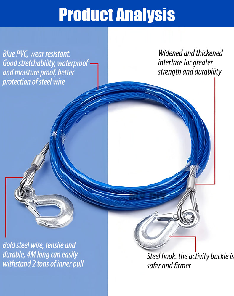 ⛓️🚗Autóvontatókötél, húzókötél, mentőkötél – 5m 7 tonna, biztonsági kiegészítők