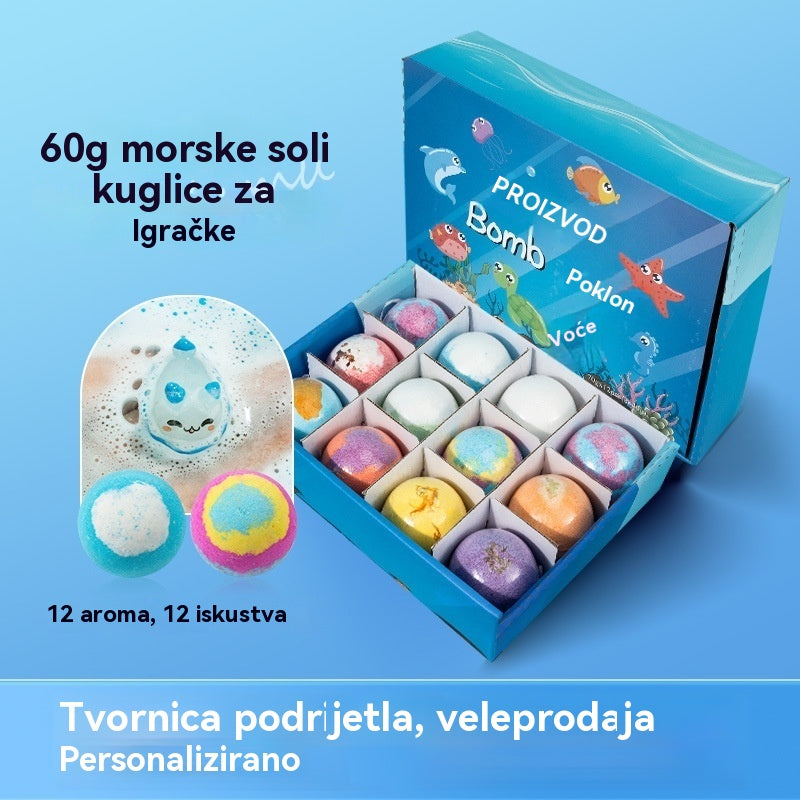 🔥Ograničena ponuda – 40% popusta🔥【12 komada】Set od 12 kuglica soli za kupanje u obliku morskih životinja (60 g svaka) za djecu
