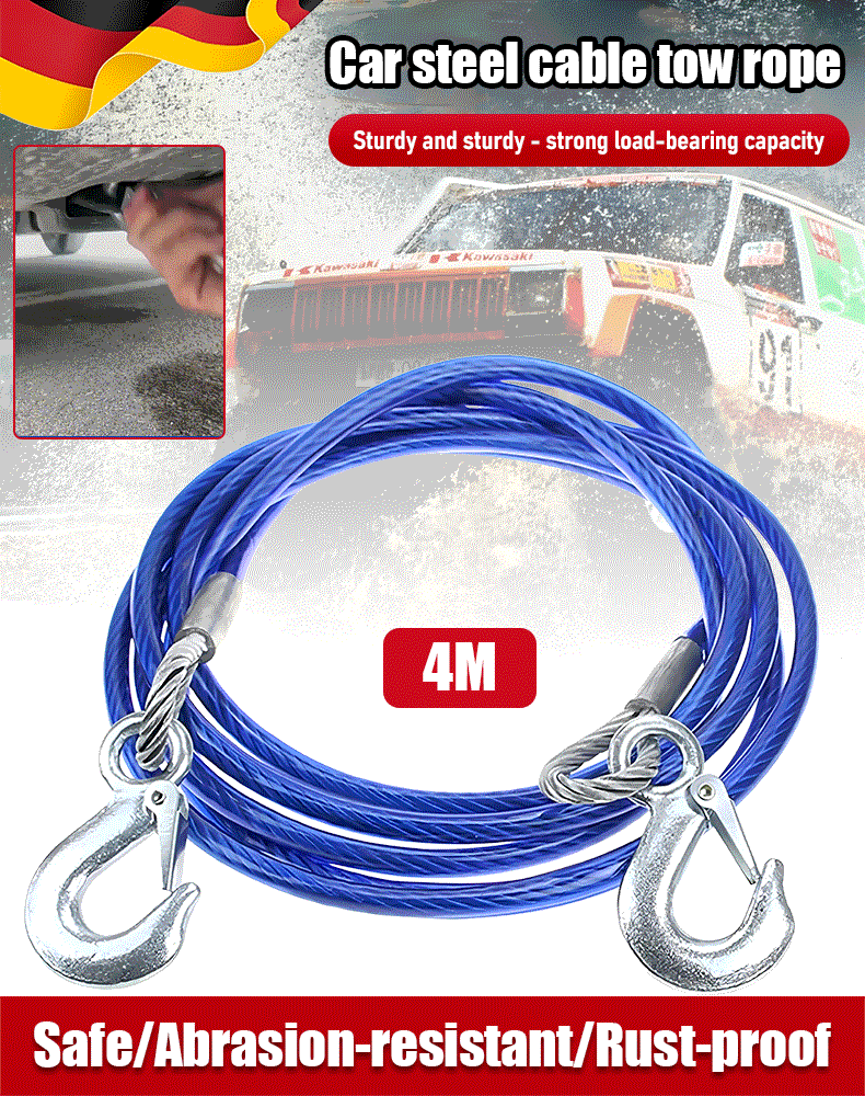 ⛓️🚗Autóvontatókötél, húzókötél, mentőkötél – 4m 3 tonna, 4m 5 tonna, 5m 7 tonna, biztonsági kiegészítők