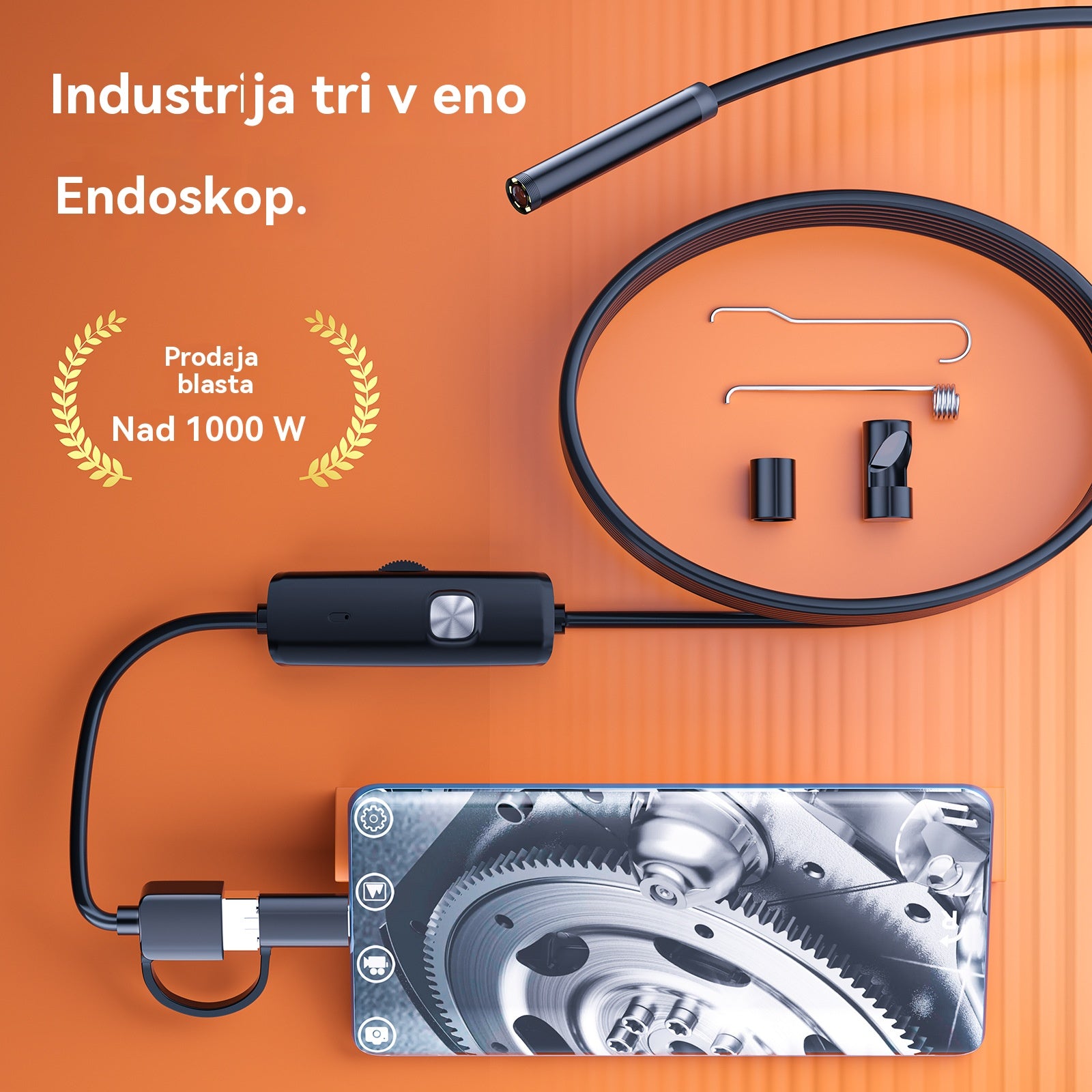 3-in-1-endoskooppi Type-C-, USB- ja Micro USB -liitännällä, 5 m