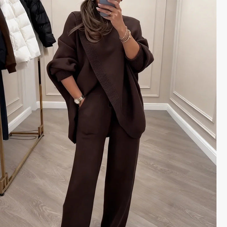 🔥Časově omezená sleva! Novinka na trhu! Dámská dvoudílná sada, svetr + kalhoty se širokými nohavicemi, volný střih, měkký materiál, maximální pohodlí 👚 Doprava zdarma ✨.