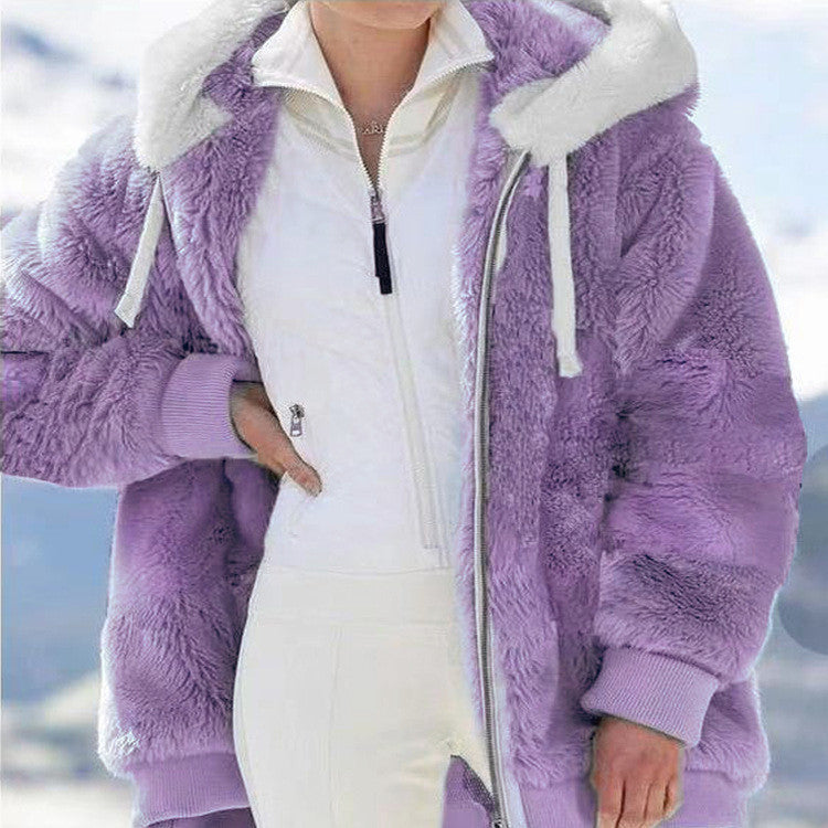 ☃️Raktárkisöprés – Lenyűgöző 50% kedvezmény!❄️【S-5XL】2025 Női őszi-téli laza, plüss cipzáras kapucnis kabát