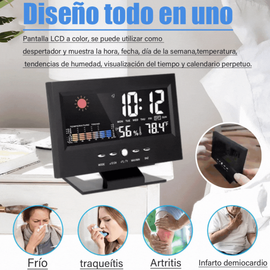 ⛅Reloj meteorológico con pantalla a color que muestra la temperatura y la humedad