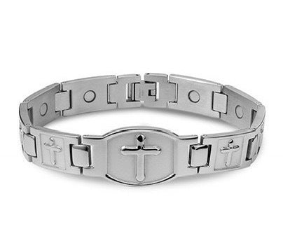 Kúpte jeden, druhý dostanete zadarmo 🎁💙 Pánsky medený náramok Feraco s krížom, magnetický liečivý náramok so 46 magnetmi - 99,99 % čistá meď