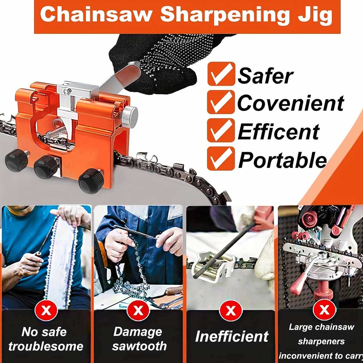 💥【50 % popust】🔥🧰⚡ Električni brusilnik verige za motorno žago s 3 diamantnimi nastavki — hiter in natančen