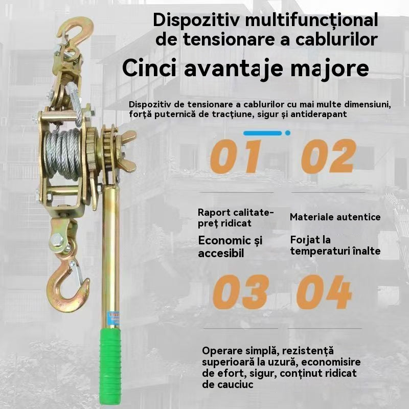 🧰Cabrestante extractor de cable de acero de 2 toneladas con 2 ganchos