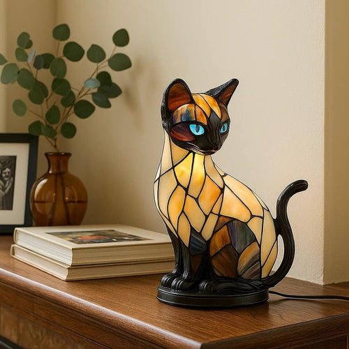【Vruća prodaja】🐱Stolna lampa u obliku mačke, retro noćna lampa izrađena od šarene smole, s mačjom tematikom