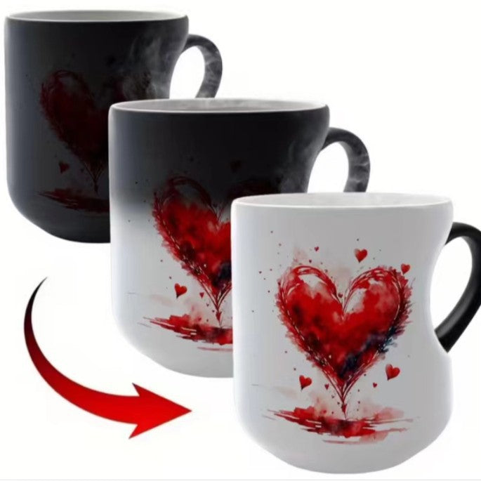 📢⏰ Valentínsky keramický hrnček s rúčkou v tvare srdca, ktorá mení farbu💝✨