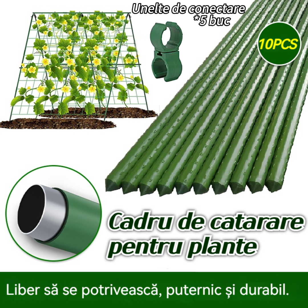 🌱🌱🌱 Σετ στήριξης φυτών από ατσάλι με επικάλυψη PVC: 10 σωλήνες + 5 συνδέσεις