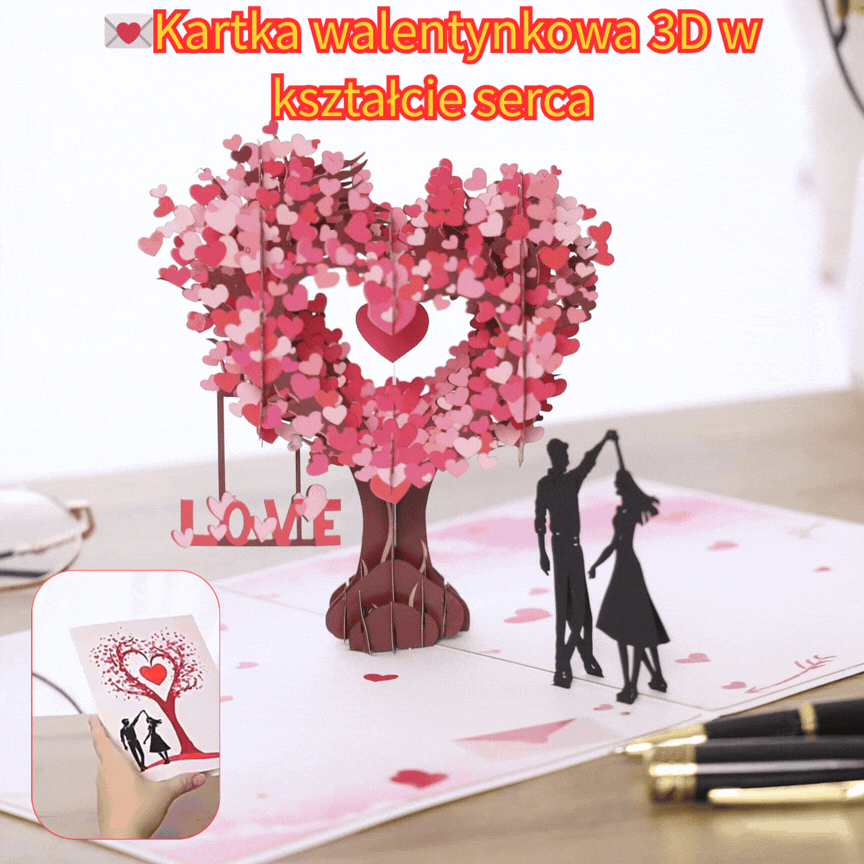 🔥【Kup 1, a 1 dostaniesz gratis】💕💞 Kartka walentynkowa: Trójwymiarowa kartka z drzewem w kształcie serca