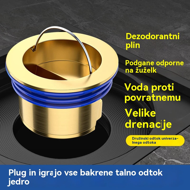 🔥Kupite 1, dobite 1 GRATIS!🔥 Univerzalni medeninasti talni odtok z jedrom proti vonju 🚿✨