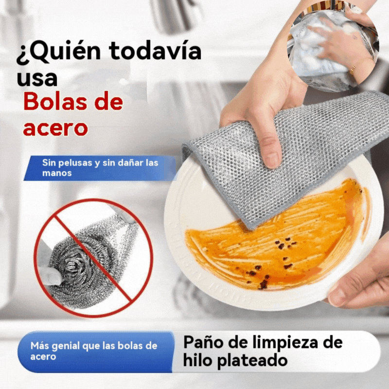 💧【Promoción de 10 piezas】😘💪Paño de limpieza de alambre de acero resistente para lavar platos