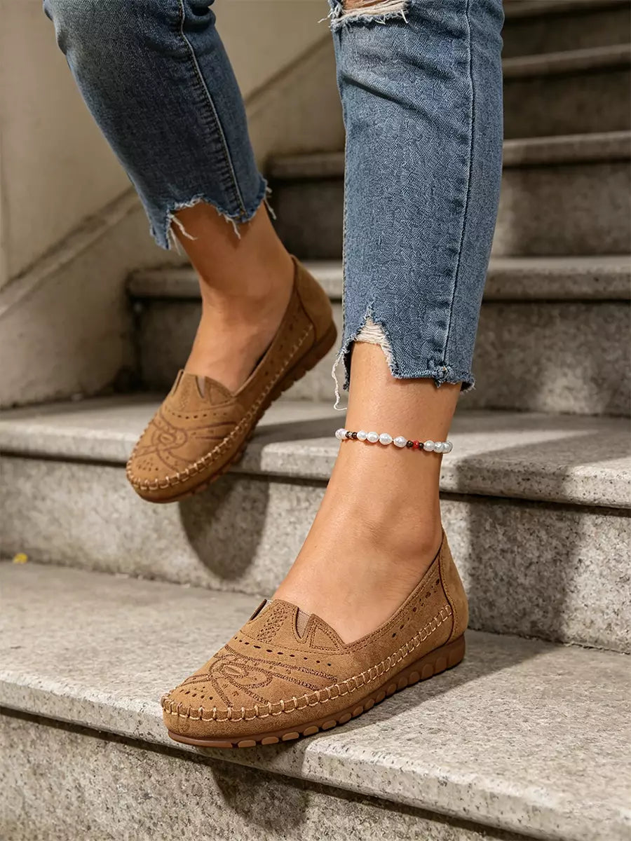 【50% kedvezmény korlátozott ideig!】【36-43 méret】Vintage stílusú, áttört, hétköznapi balettcipő | Puha talpú kialakítás, kényelmes mindennapi viselet | Cipőfűző nélküli, nagy méretben is elérhető