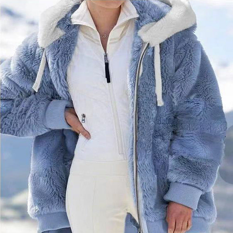 ☃️Raktárkisöprés – Lenyűgöző 50% kedvezmény!❄️【S-5XL】2025 Női őszi-téli laza, plüss cipzáras kapucnis kabát