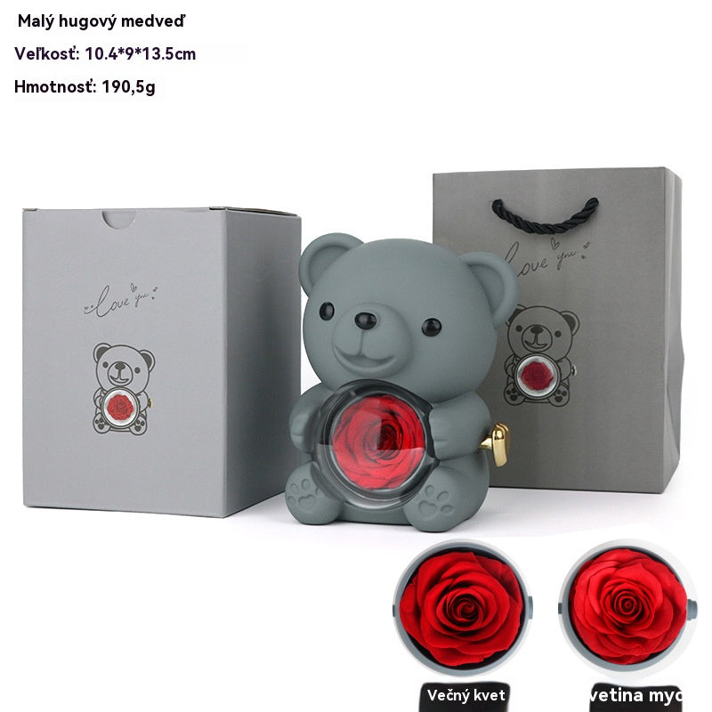 ✨Rozkošný plyšový medvídek s konzervovanou růží - Plyšový medvídek ozdobený pravou růží, v krásné dárkové krabičce - Romantický dárek na Den matek, svatby, výročí, rozloučení se svobodou, Vánoce a Valentýna.
