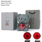 🎁🧸✨Bájos plüssmackó tartós rózsával - Igazi rózsával díszített plüssmackó, gyönyörű díszdobozban - Romantikus ajándék anyák napjára, esküvőre, évfordulóra, leánybúcsúra, karácsonyra és Valentin-napra