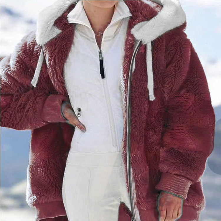 ☃️Raktárkisöprés – Lenyűgöző 50% kedvezmény!❄️【S-5XL】2025 Női őszi-téli laza, plüss cipzáras kapucnis kabát