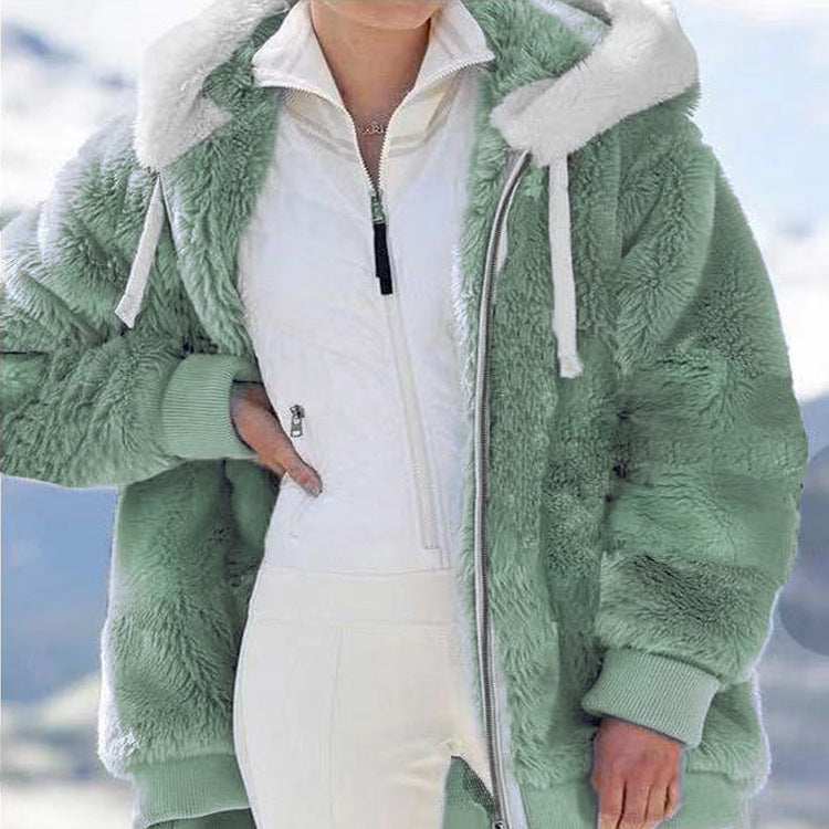 ☃️Raktárkisöprés – Lenyűgöző 50% kedvezmény!❄️【S-5XL】2025 Női őszi-téli laza, plüss cipzáras kapucnis kabát
