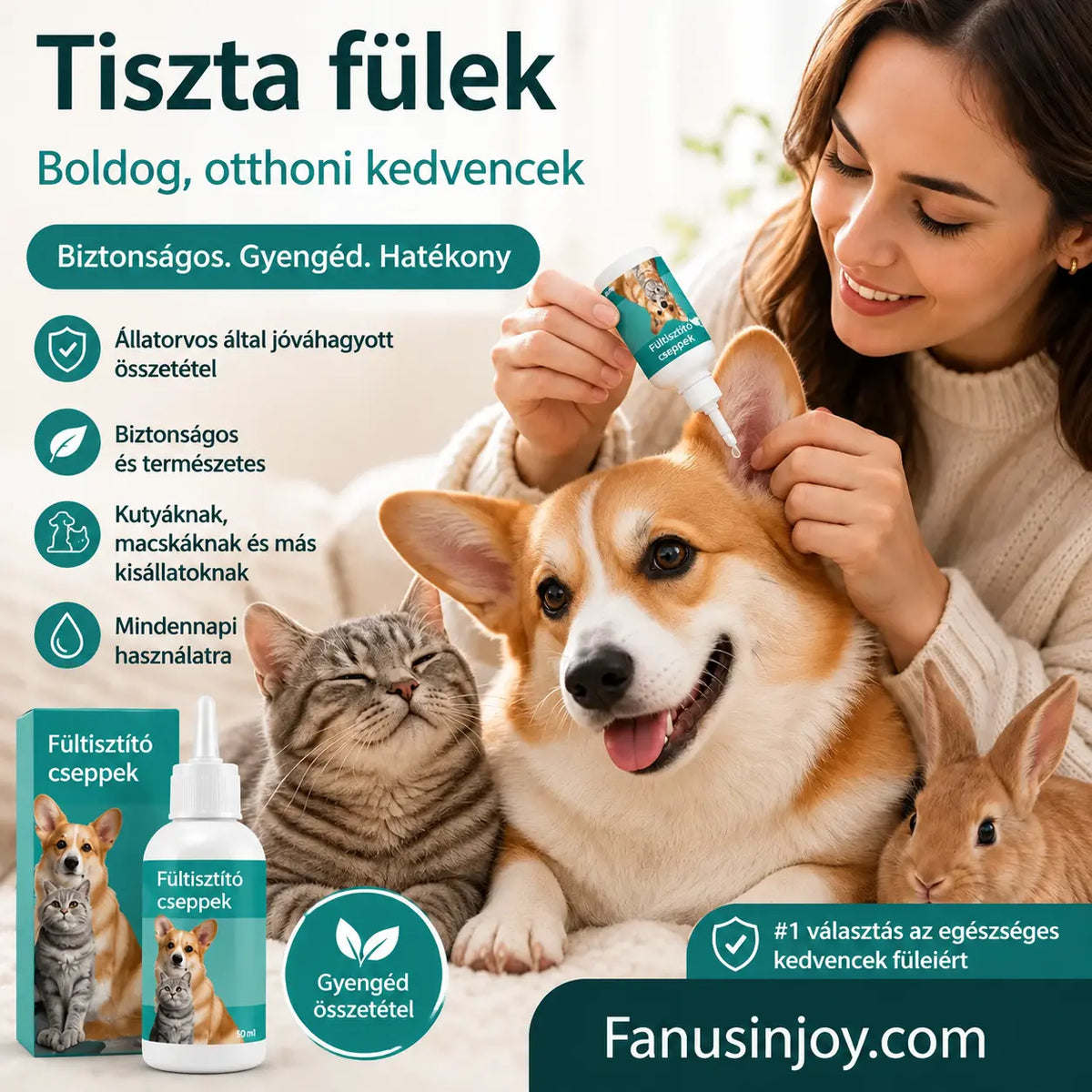 🐶【2 darab 9200 Ft】【Vásárolj 1-et, kapsz 1-t ingyen】 🐱🐶 Gyengéd kisállat fültisztító cseppek – Búcsút inthetsz a fülbetegségeknek