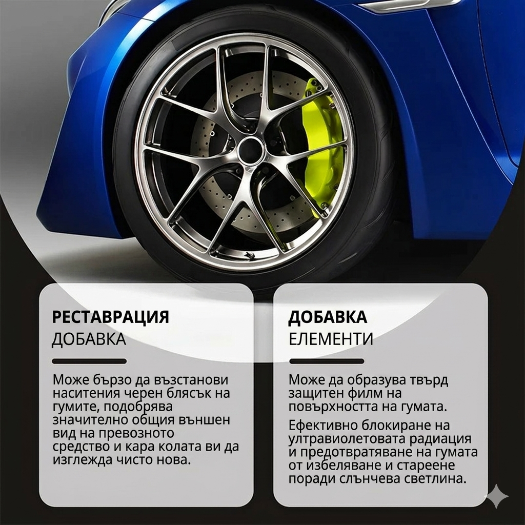 Висококачествен восък за почистване и полиране на джанти 🚗 Прави гумите да изглеждат като нови веднага | Дълбок черен блясък и дълготрайна защита – Купи 2 и вземи още 2 безплатно