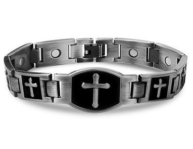 Kúpte jeden, druhý dostanete zadarmo 🎁💙 Pánsky medený náramok Feraco s krížom, magnetický liečivý náramok so 46 magnetmi - 99,99 % čistá meď