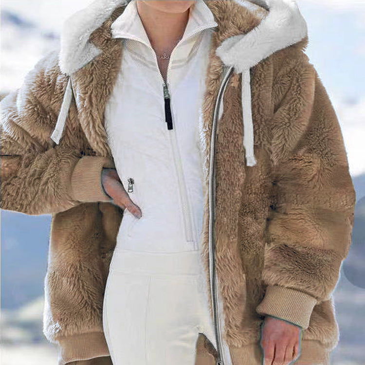 ☃️Raktárkisöprés – Lenyűgöző 50% kedvezmény!❄️【S-5XL】2025 Női őszi-téli laza, plüss cipzáras kapucnis kabát