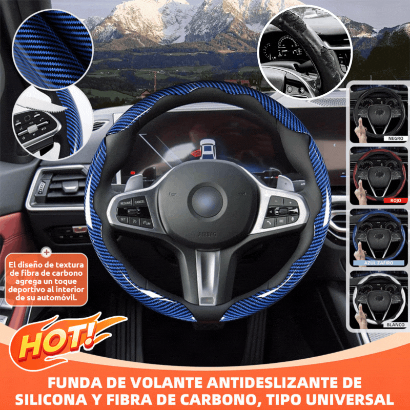 【Venta caliente】【1 juego de 3 piezas】 🔥Funda de volante antideslizante de silicona y fibra de carbono, tipo universal