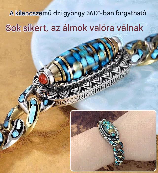 【50% OFF】 925 sterling ezüst retro hatjegyű türkiz mantra gyöngyökből készült karkötő