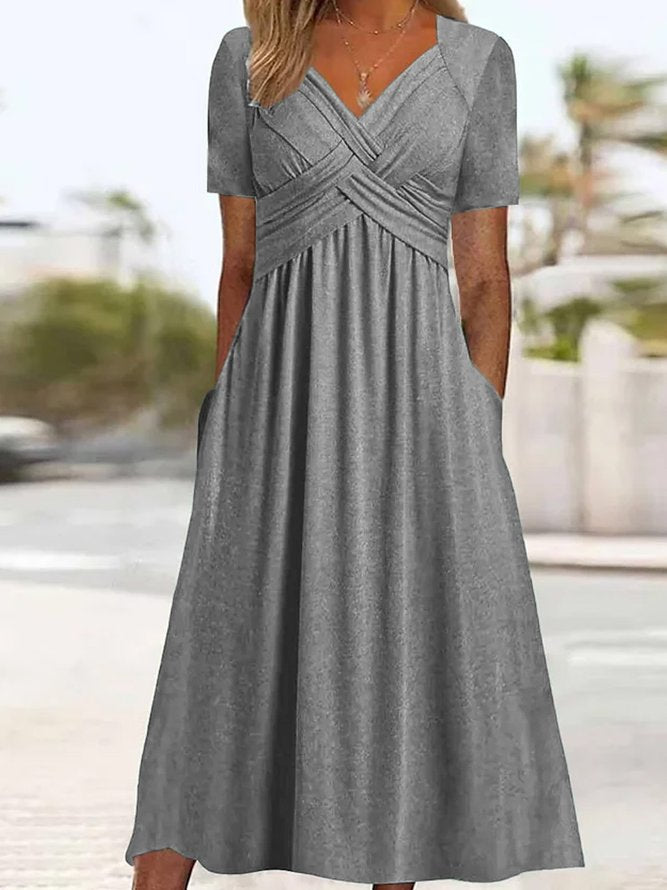 【50% kedvezmény!】【S-3XL】Tiszta színű, hétköznapi divatos közepes hosszúságú ruha