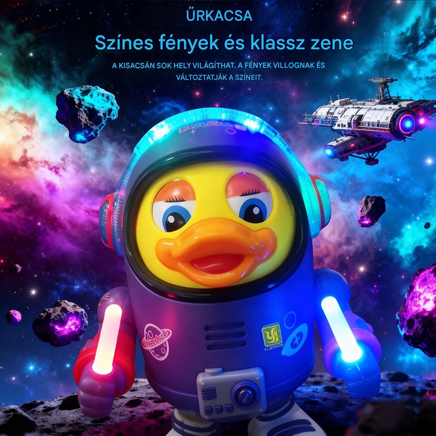 🦆Táncoló űrkacsa! 🌈Színes fények✨ + dinamikus zene🎶Vidám játék babáknak