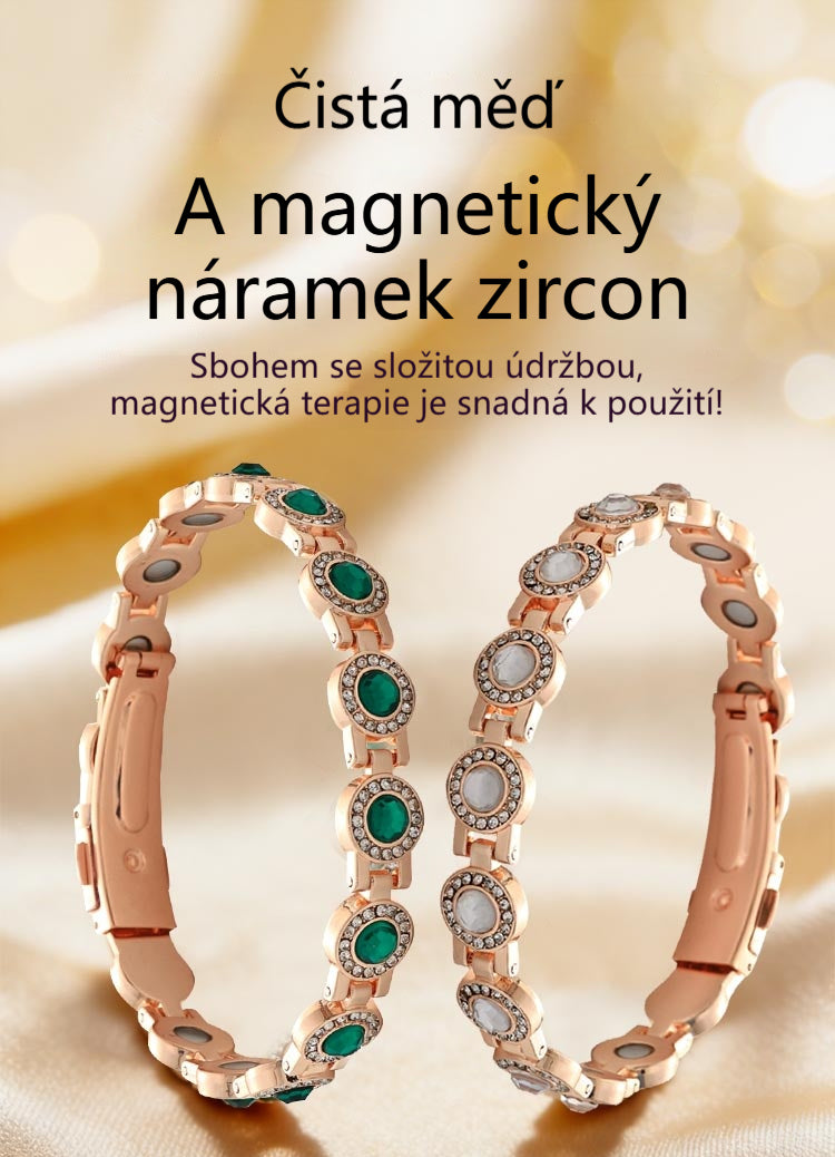 【Akció】Stílusos luxus ötvözet mágneses karkötő, tiszta réz cirkon mágneses karkötő