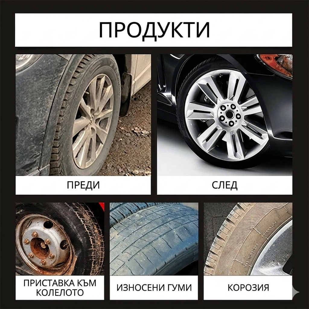 Висококачествен восък за почистване и полиране на джанти 🚗 Прави гумите да изглеждат като нови веднага | Дълбок черен блясък и дълготрайна защита – Купи 2 и вземи още 2 безплатно