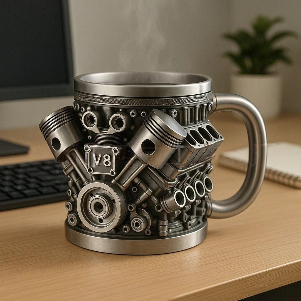 🎁Горещи продажби – Намаление 50%🎁☕ Чаша за кафе от неръждаема стомана Creative Engine V6V8, механичен дизайн