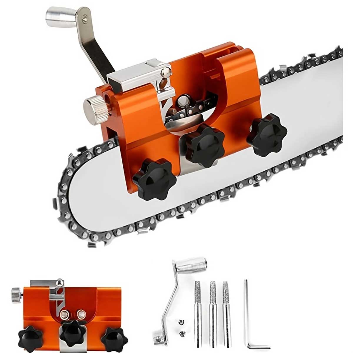 🔥💥【50% ZNIŻKI】🔥🧰1 elektryczna ostrzałka do pił łańcuchowych, łącznie 3 diamentowe głowice szlifierskie 4-5-6MM, 1 uchwyt