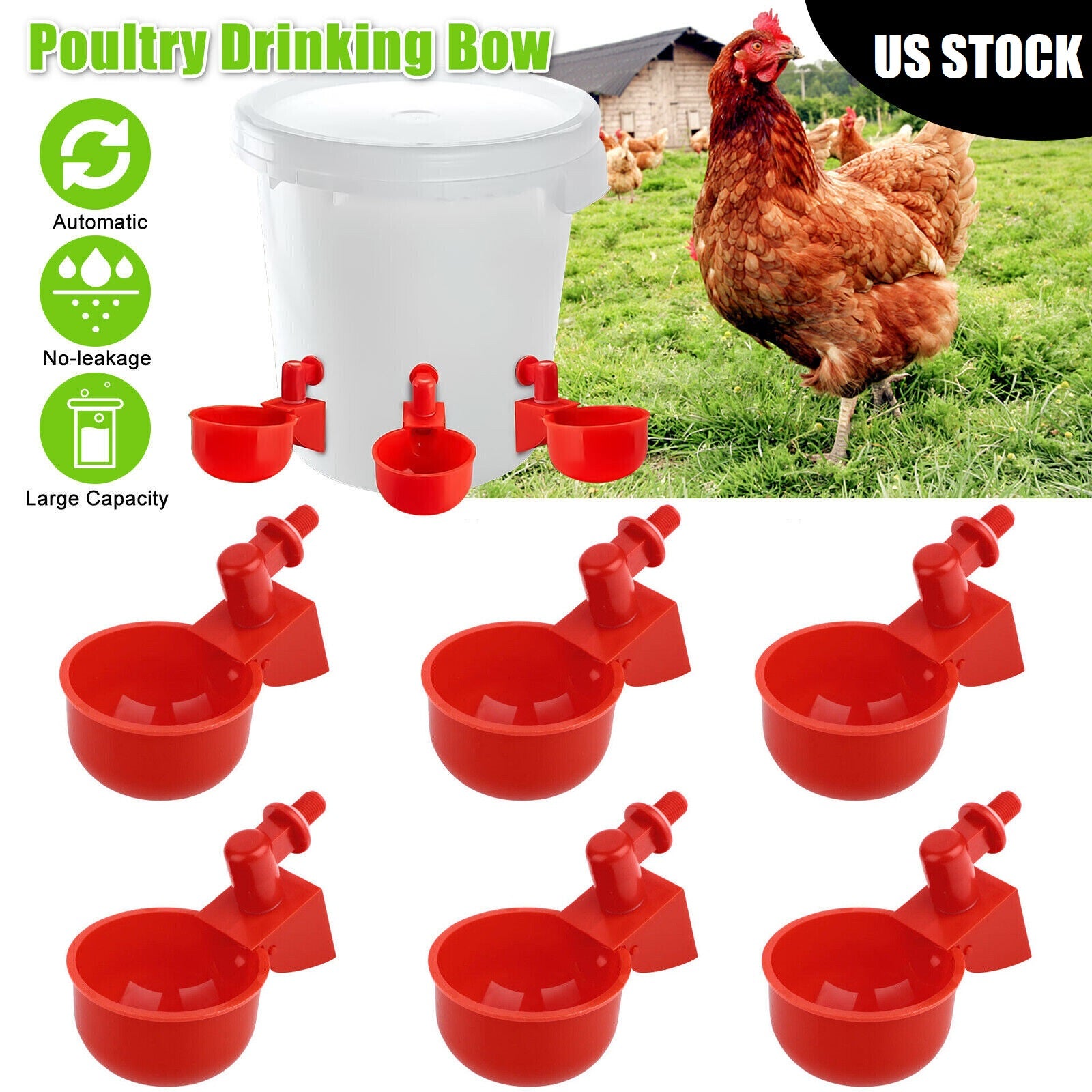 🐔【10 piezas】Bol de agua automático para aves de corral, sin necesidad de alimentación manual