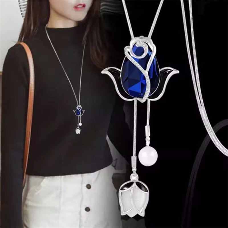 ✨【Limitált ajánlat – Akár 50% kedvezmény】🌷Elegáns hosszú nyaklánc macskaszem kővel, tulipán formában, divatos és figyelemfelkeltő