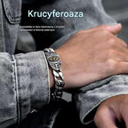 ✨【Wykonana z czystego srebra】🔥Vintage męska bransoletka ze szczęśliwym wzorem, w stylu miejskiego punka, ręcznie robiona dla wyjątkowego wyglądu