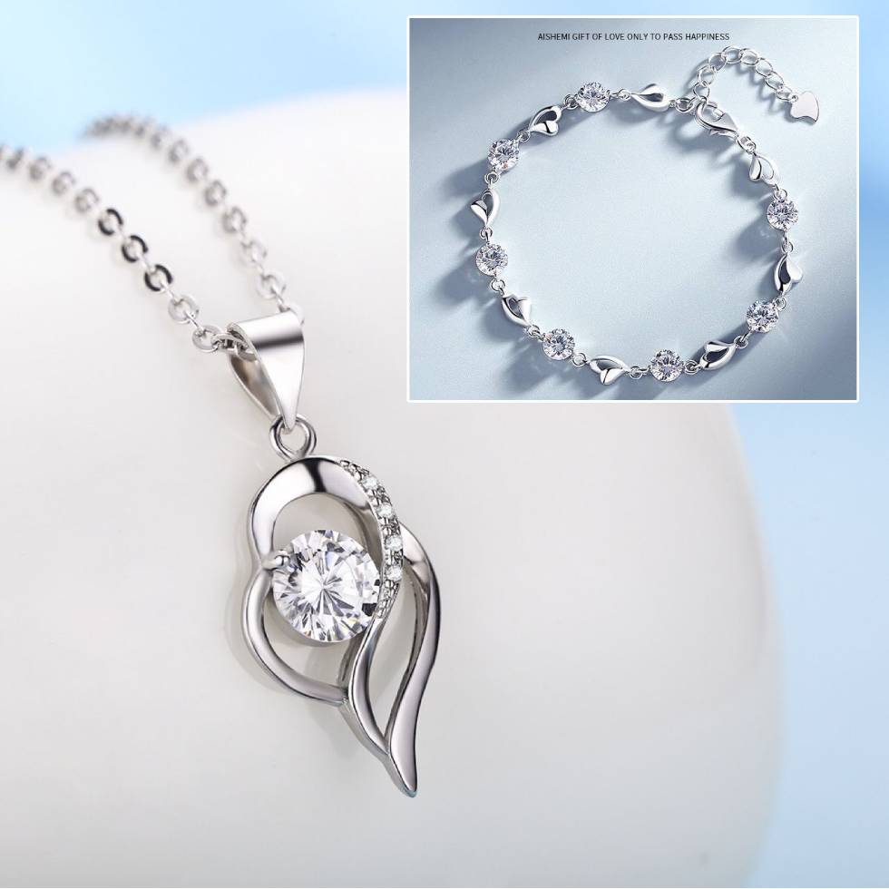 【Korlátozott ideig 50% kedvezmény】Heart of the Ocean 925 ezüst karkötő + nyaklánc szett