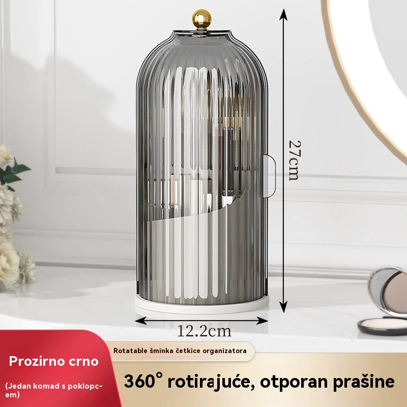 Prozorna vrtljiva škatla za shranjevanje čopičev za ličenje s pokrovom, primerna tudi za shranjevanje zobnih ščetk