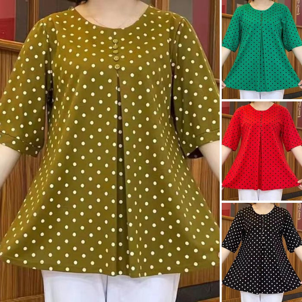 【50% kedvezmény korlátozott ideig】【S–6XL】2026 új női pöttyös rövid ujjú ing – Könnyű, kényelmes, divatos