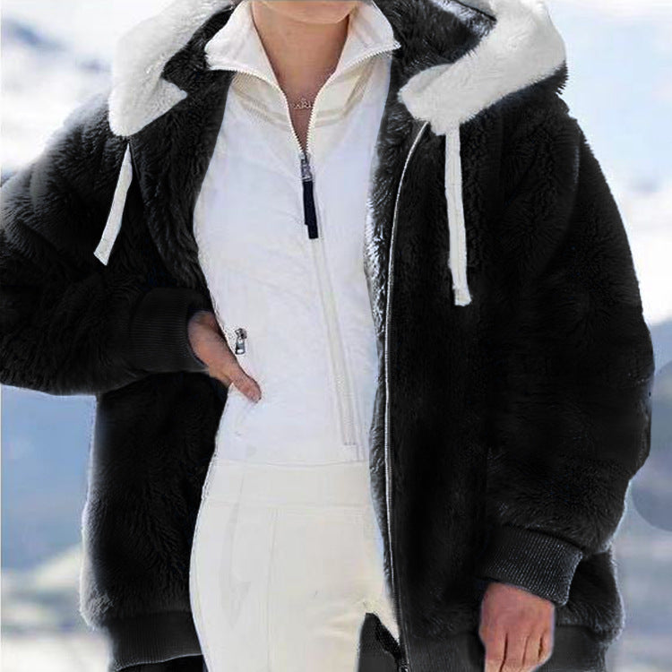 ☃️Raktárkisöprés – Lenyűgöző 50% kedvezmény!❄️【S-5XL】2025 Női őszi-téli laza, plüss cipzáras kapucnis kabát