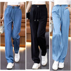 【Féláron korlátozott ideig】【S–3XL】Női Ice Silk vékony, bő szárú farmernadrág – Magas derekú, kényelmes viselet