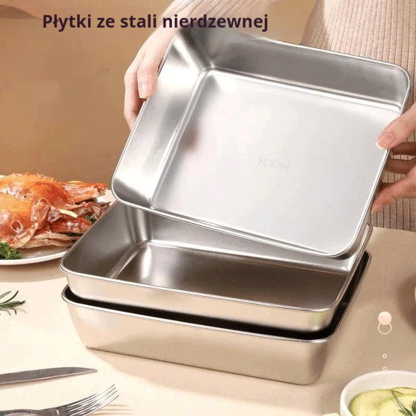 (8 szt.) 🥩🥙 Kwadratowa patelnia ze stali nierdzewnej + pokrywka (stal nierdzewna 304)