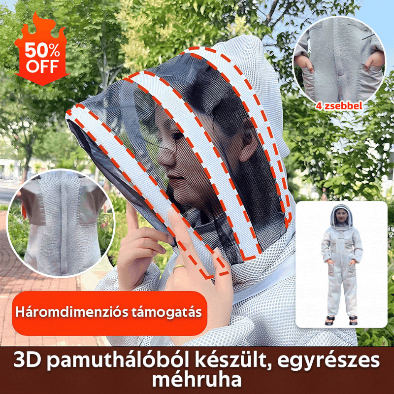 【Korlátozott ideig 50% kedvezmény!】3D pamuthálós egyrészes méh elleni öltöny