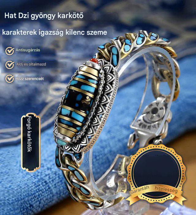 【50% OFF】 925 sterling ezüst retro hatjegyű türkiz mantra gyöngyökből készült karkötő