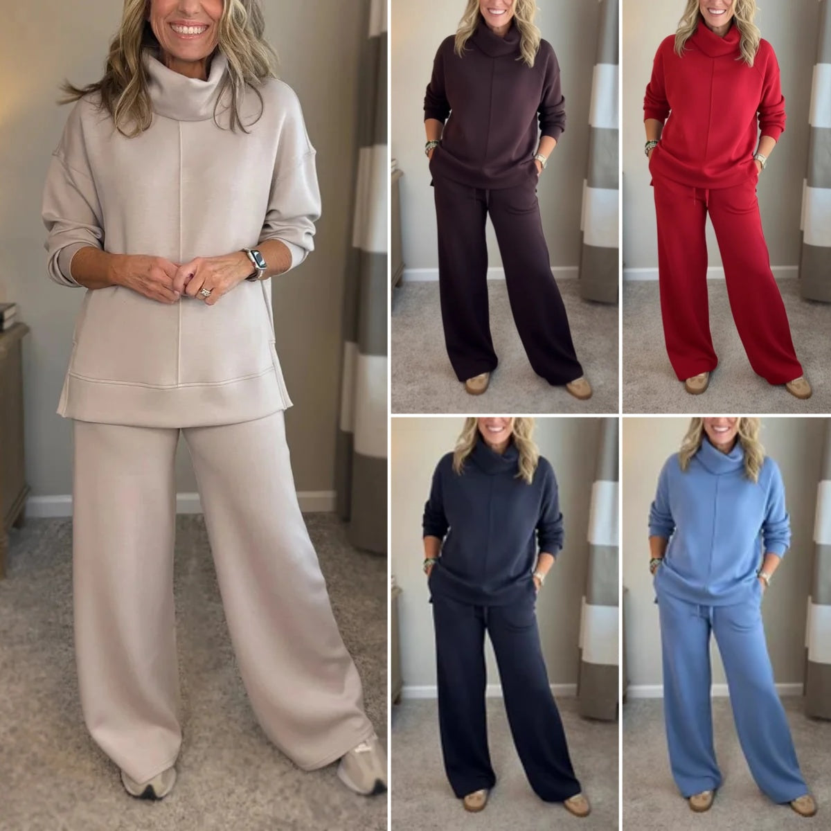 🔥【Nowość! Ograniczona czasowo zniżka 40%】Nowy zimowy, wysokiej jakości damski zestaw casual, minimalistyczny sweter z wysokim kołnierzem + proste spodnie casual