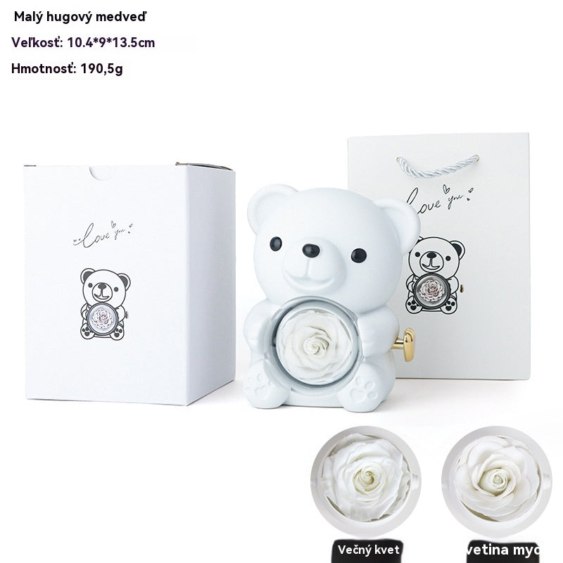 🎁🧸✨Bájos plüssmackó tartós rózsával - Igazi rózsával díszített plüssmackó, gyönyörű díszdobozban - Romantikus ajándék anyák napjára, esküvőre, évfordulóra, leánybúcsúra, karácsonyra és Valentin-napra
