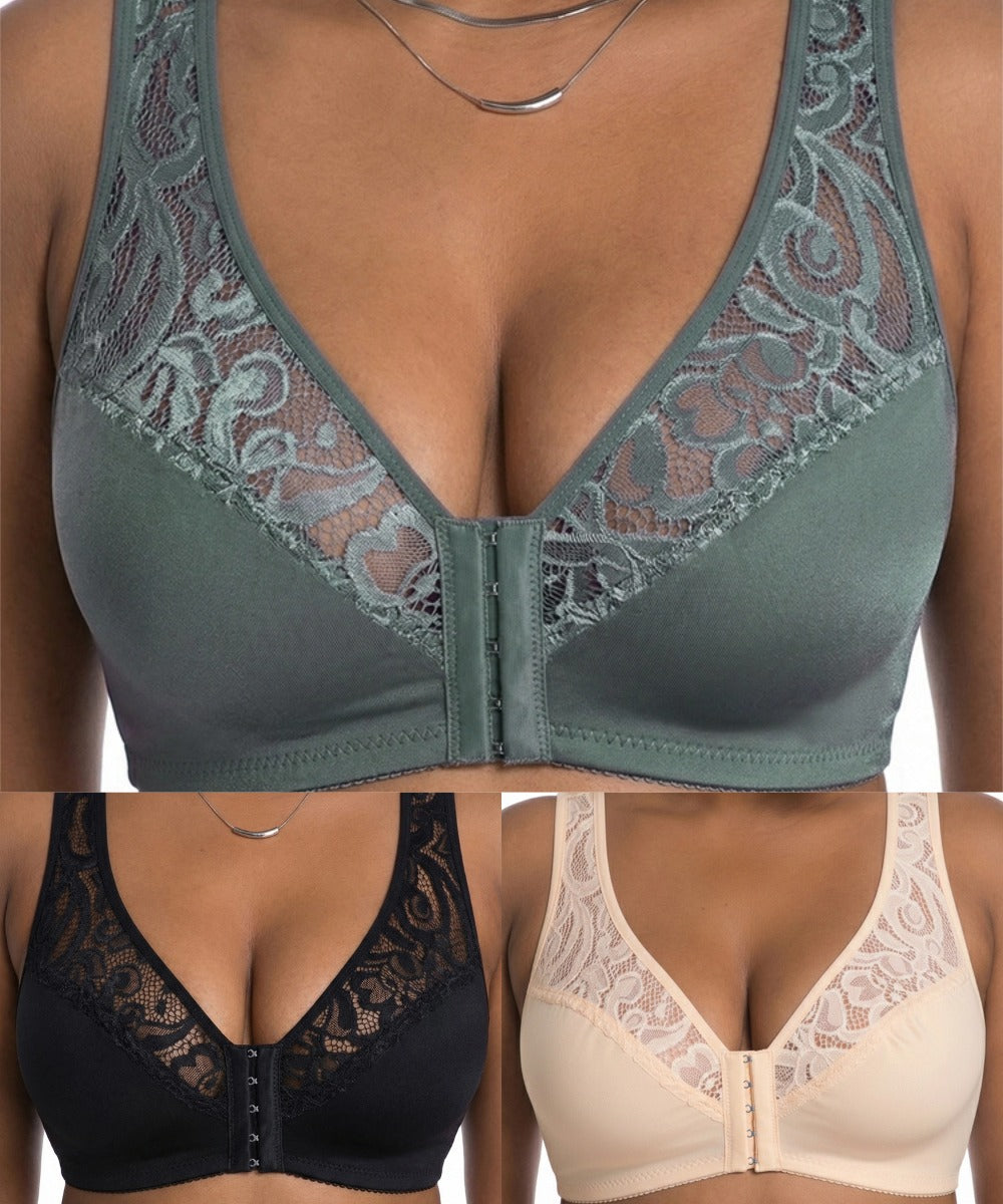 💖Minden idők legalacsonyabb ára【3 db-os szett】【L-4XL】😍🩲Push-up melltartó nagy méretben, gyönyörű csipke, push-up és áttört design, elöl kapcsos