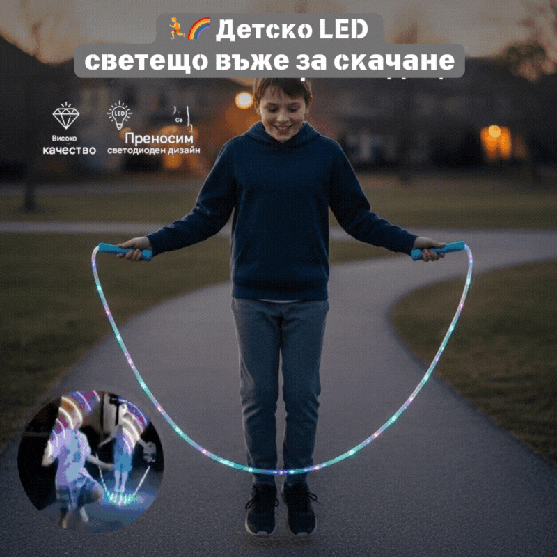 🏃🌈LED светещо въже за скачане три цвята регулируема дължина за деца и възрастни фитнес