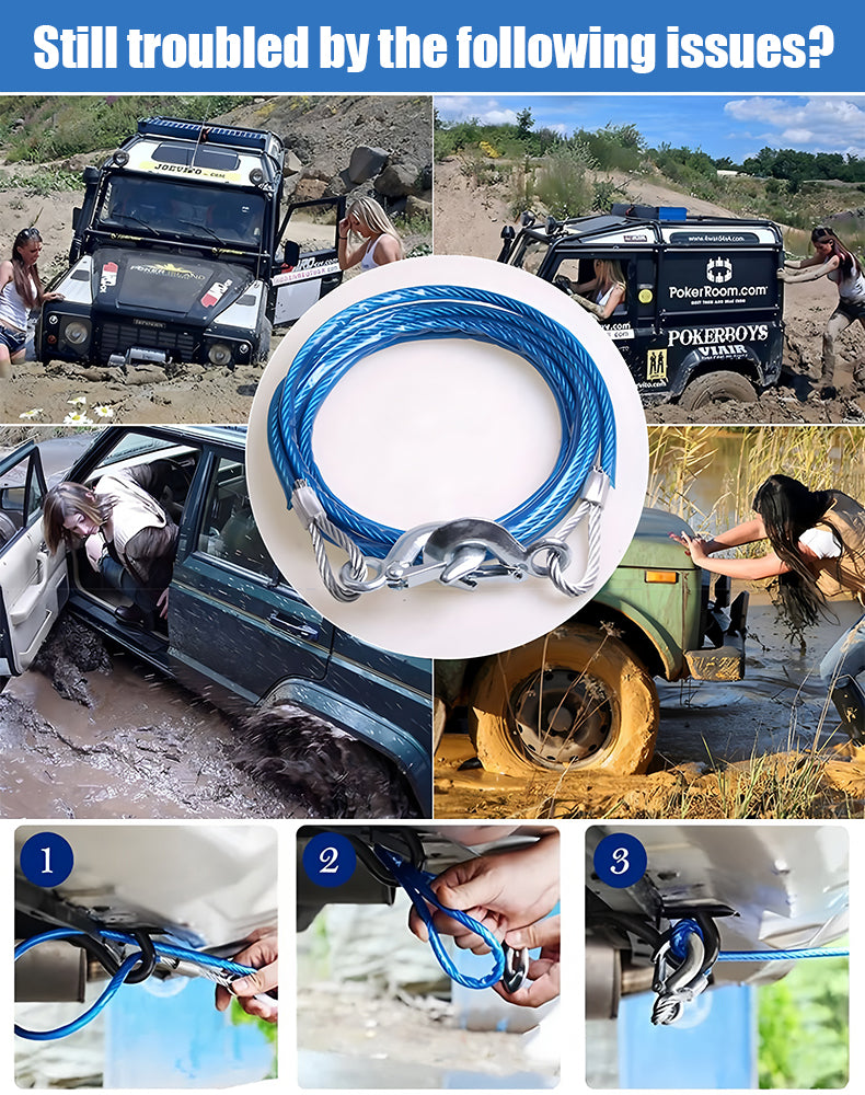 ⛓️🚗Autóvontatókötél, húzókötél, mentőkötél – 5m 7 tonna, biztonsági kiegészítők